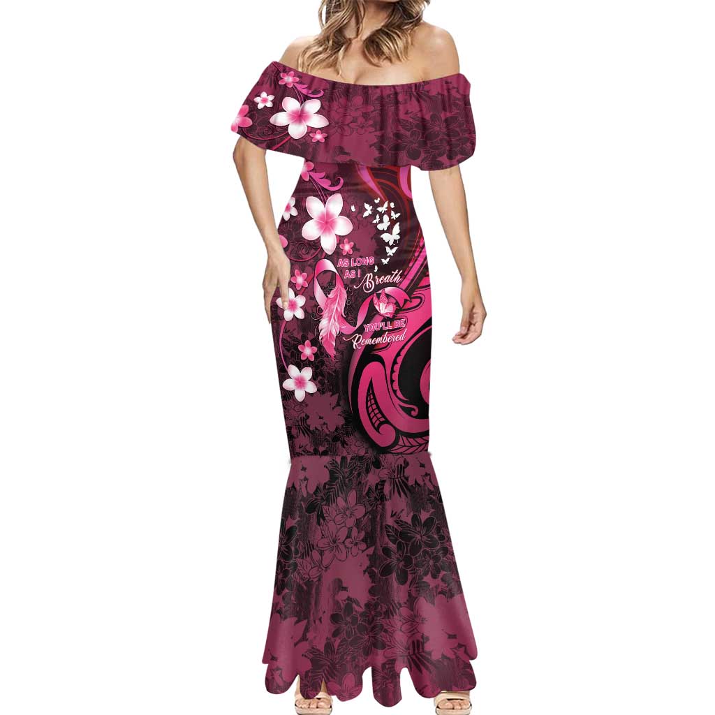 Personalised Memorial Breast Cancer Awareness Mermaid Dress Plumeria Floral Tribal Pattern LT05 - Polynesian Pride
