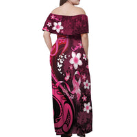 Personalised Memorial Breast Cancer Awareness Off Shoulder Maxi Dress Plumeria Floral Tribal Pattern LT05 - Polynesian Pride