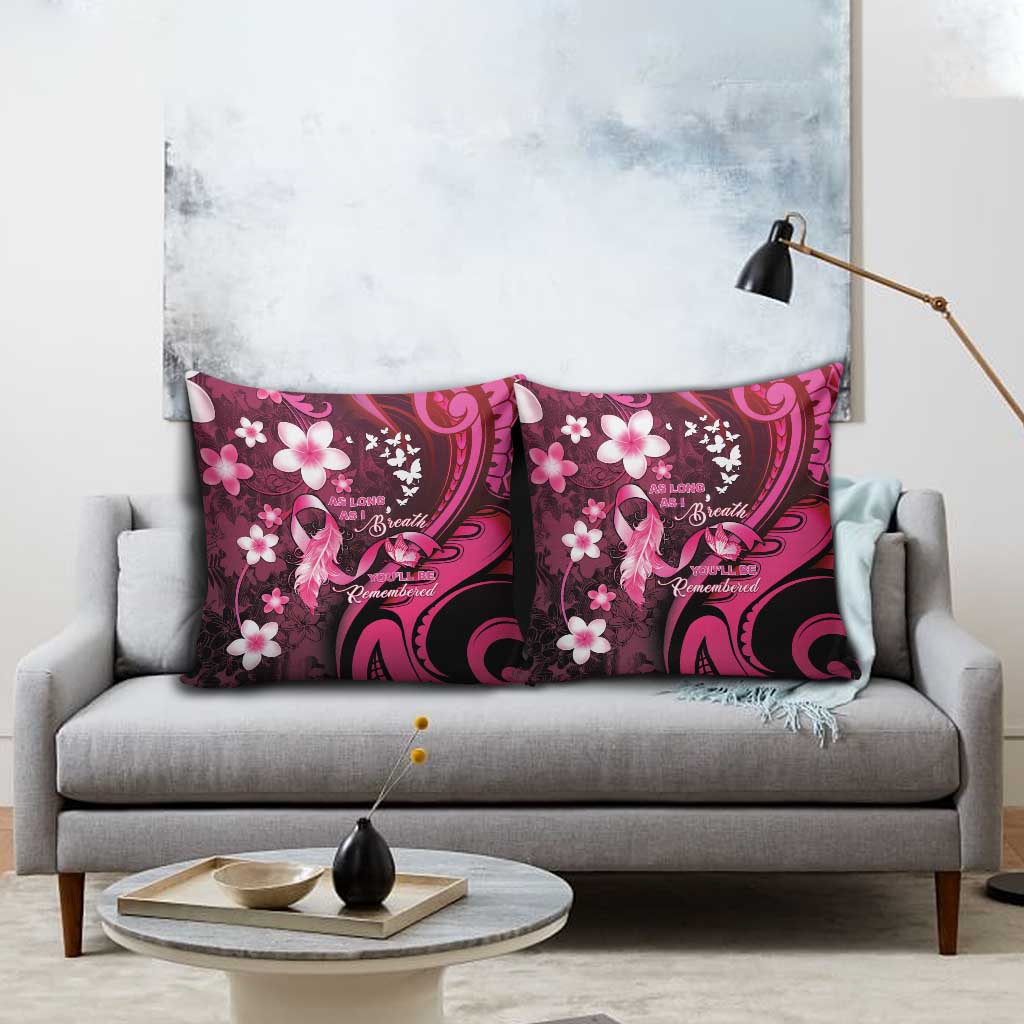 Memorial Breast Cancer Awareness Pillow Cover Plumeria Floral Tribal Pattern - Polynesian Pride