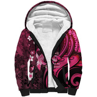 Personalised Memorial Breast Cancer Awareness Sherpa Hoodie Plumeria Floral Tribal Pattern LT05 Unisex Black - Polynesian Pride