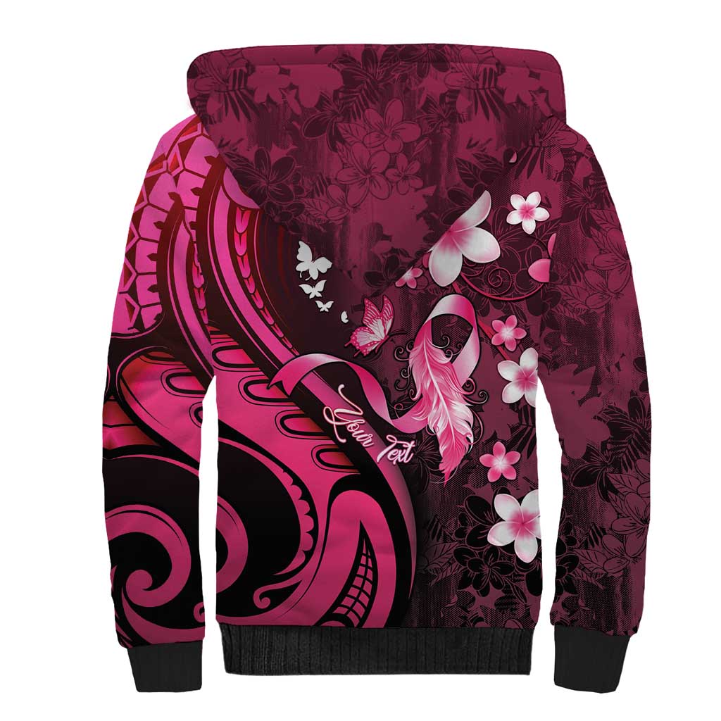 Personalised Memorial Breast Cancer Awareness Sherpa Hoodie Plumeria Floral Tribal Pattern LT05 - Polynesian Pride