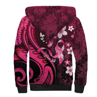 Personalised Memorial Breast Cancer Awareness Sherpa Hoodie Plumeria Floral Tribal Pattern LT05 - Polynesian Pride