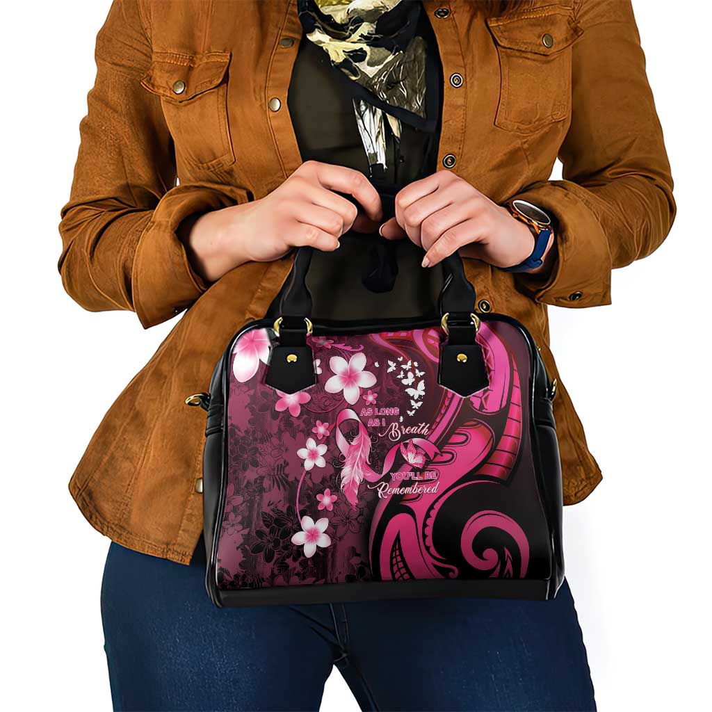 Memorial Breast Cancer Awareness Shoulder Handbag Plumeria Floral Tribal Pattern - Polynesian Pride