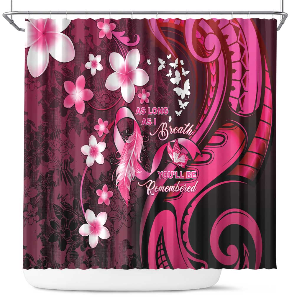 Memorial Breast Cancer Awareness Shower Curtain Plumeria Floral Tribal Pattern LT05 Black - Polynesian Pride