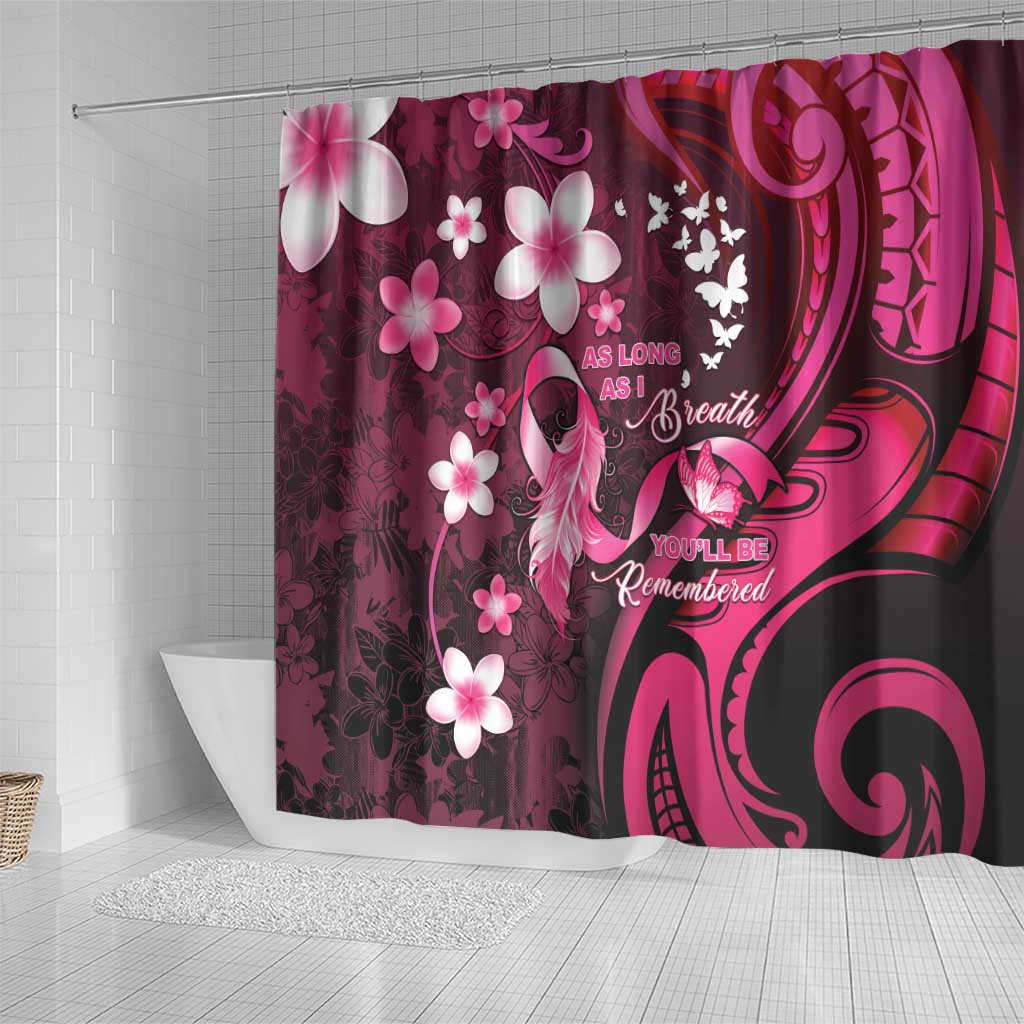 Memorial Breast Cancer Awareness Shower Curtain Plumeria Floral Tribal Pattern LT05 - Polynesian Pride