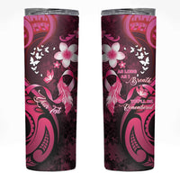 Personalised Memorial Breast Cancer Awareness Skinny Tumbler Plumeria Floral Tribal Pattern LT05 Black - Polynesian Pride
