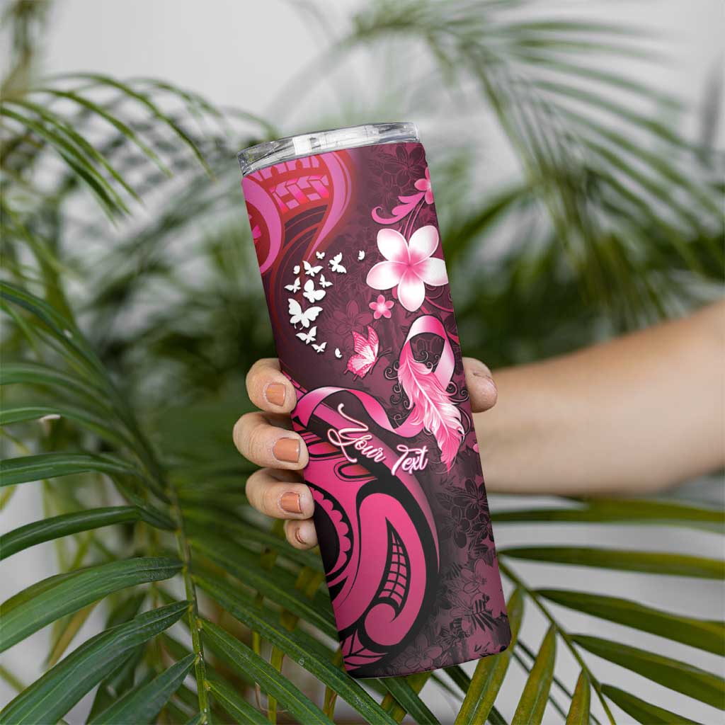 Personalised Memorial Breast Cancer Awareness Skinny Tumbler Plumeria Floral Tribal Pattern LT05 - Polynesian Pride