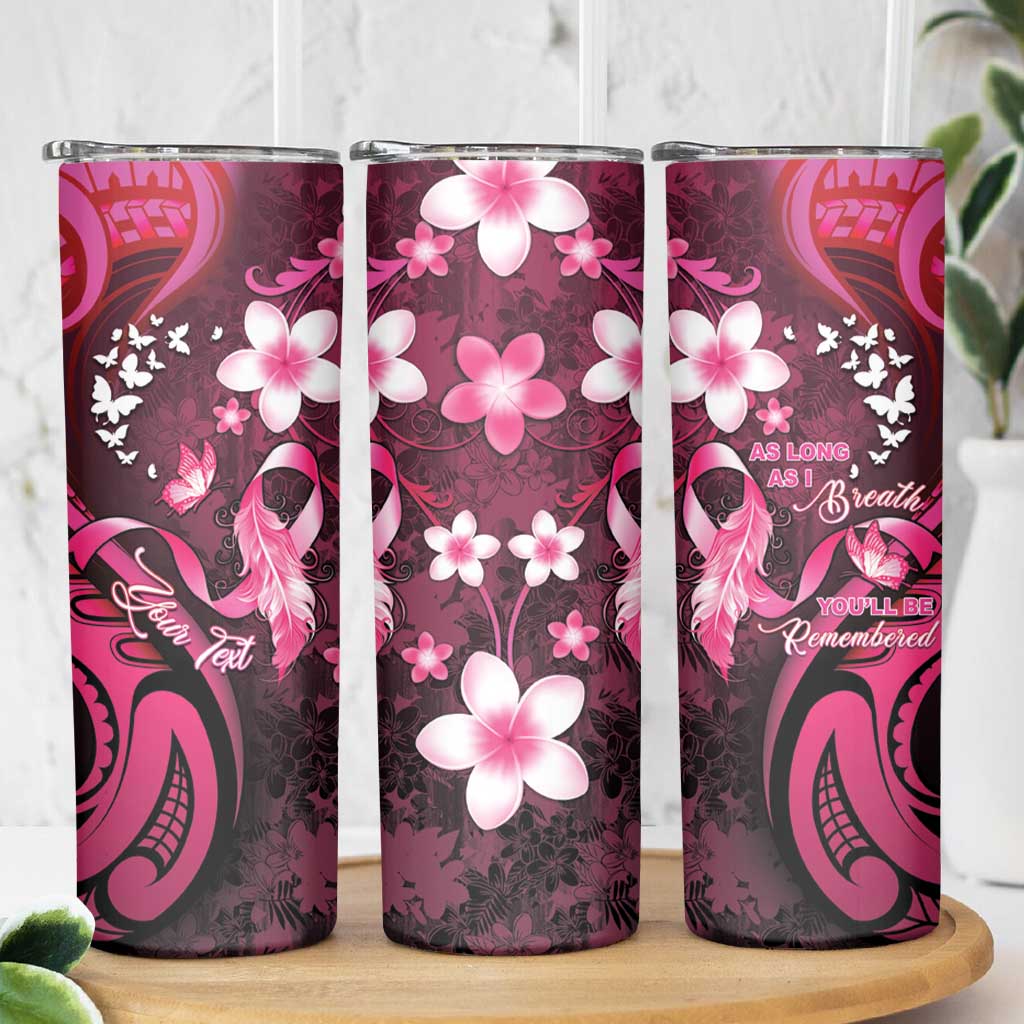 Personalised Memorial Breast Cancer Awareness Skinny Tumbler Plumeria Floral Tribal Pattern LT05 - Polynesian Pride