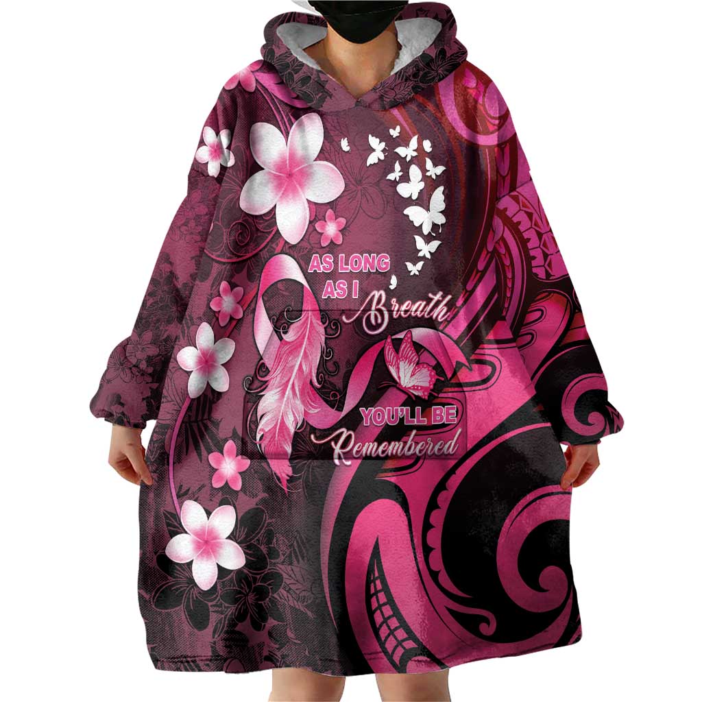 Personalised Memorial Breast Cancer Awareness Wearable Blanket Hoodie Plumeria Floral Tribal Pattern LT05 - Polynesian Pride