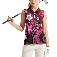 Personalised Memorial Breast Cancer Awareness Women Sleeveless Polo Shirt Plumeria Floral Tribal Pattern LT05 - Polynesian Pride