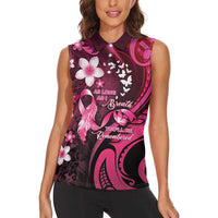 Personalised Memorial Breast Cancer Awareness Women Sleeveless Polo Shirt Plumeria Floral Tribal Pattern LT05 - Polynesian Pride