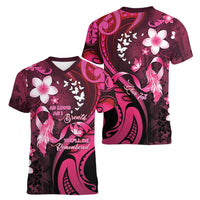 Personalised Memorial Breast Cancer Awareness Women V-Neck T-Shirt Plumeria Floral Tribal Pattern LT05 - Polynesian Pride