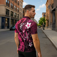Personalised Memorial Breast Cancer Awareness Zipper Polo Shirt Plumeria Floral Tribal Pattern LT05 - Polynesian Pride