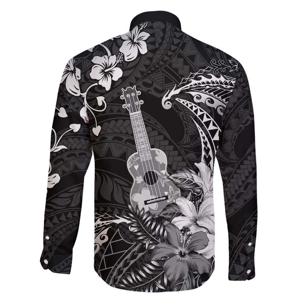 Hawaii Ukulele Family Matching Mermaid Dress and Hawaiian Shirt Polynesian Pattern Mix Hibiscus Black Version LT05