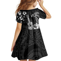 Hawaii Ukulele Family Matching Off The Shoulder Long Sleeve Dress and Hawaiian Shirt Polynesian Pattern Mix Hibiscus Black Version LT05 - Polynesian Pride
