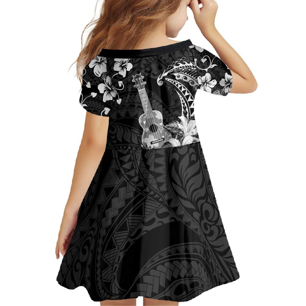 Hawaii Ukulele Family Matching Off Shoulder Maxi Dress and Hawaiian Shirt Polynesian Pattern Mix Hibiscus Black Version LT05