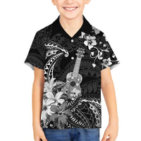 Hawaii Ukulele Family Matching Puletasi and Hawaiian Shirt Polynesian Pattern Mix Hibiscus Black Version LT05
