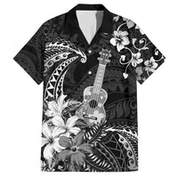 Hawaii Ukulele Family Matching Short Sleeve Bodycon Dress and Hawaiian Shirt Polynesian Pattern Mix Hibiscus Black Version LT05 Dad's Shirt - Short Sleeve Black - Polynesian Pride