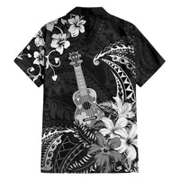 Hawaii Ukulele Family Matching Tank Maxi Dress and Hawaiian Shirt Polynesian Pattern Mix Hibiscus Black Version LT05