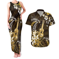 Hawaii Ukulele Couples Matching Tank Maxi Dress and Hawaiian Shirt Polynesian Pattern Mix Hibiscus Gold Version LT05 Gold - Polynesian Pride