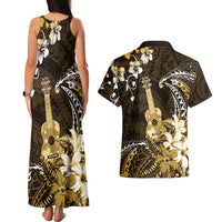 Hawaii Ukulele Couples Matching Tank Maxi Dress and Hawaiian Shirt Polynesian Pattern Mix Hibiscus Gold Version LT05 - Polynesian Pride