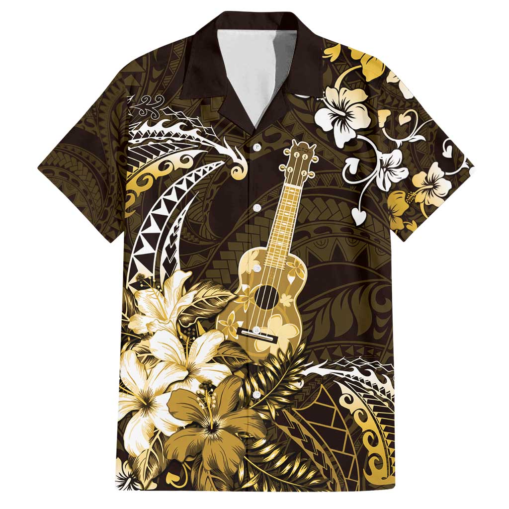 Hawaii Ukulele Family Matching Long Sleeve Bodycon Dress and Hawaiian Shirt Polynesian Pattern Mix Hibiscus Gold Version LT05 Dad's Shirt - Short Sleeve Gold - Polynesian Pride
