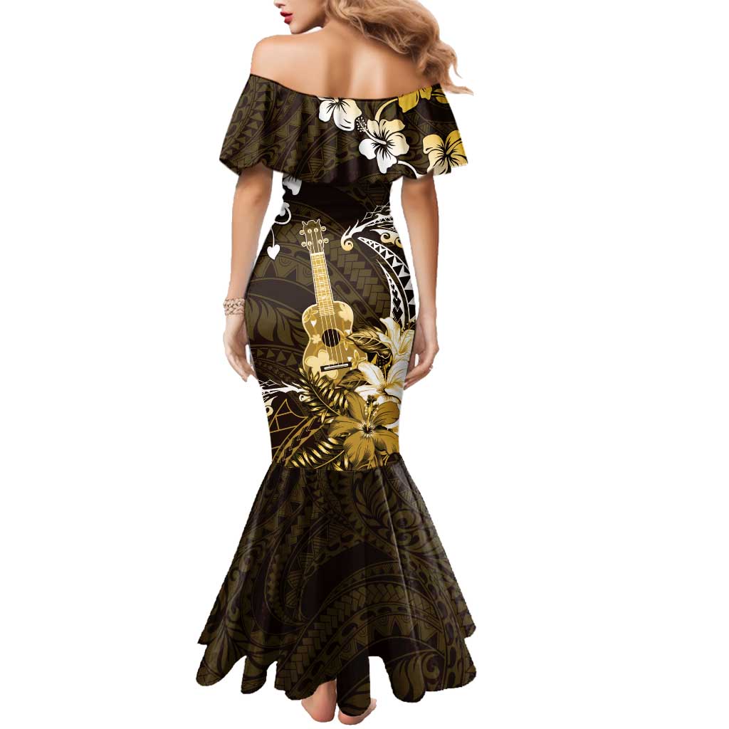 Hawaii Ukulele Family Matching Mermaid Dress and Hawaiian Shirt Polynesian Pattern Mix Hibiscus Gold Version LT05 - Polynesian Pride