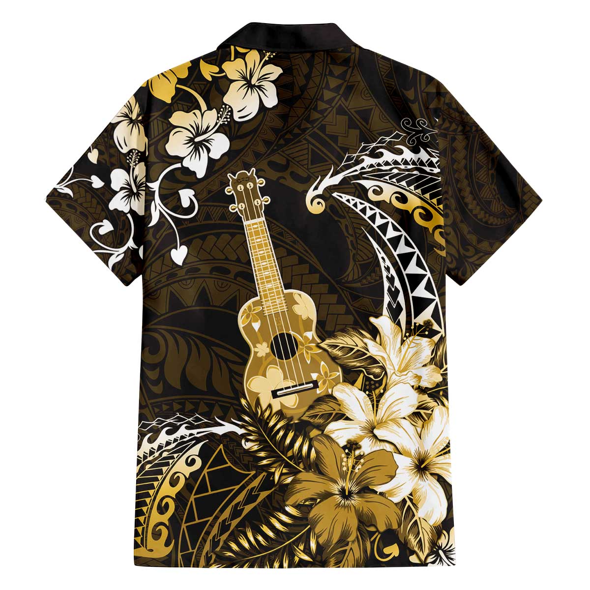 Hawaii Ukulele Family Matching Off The Shoulder Long Sleeve Dress and Hawaiian Shirt Polynesian Pattern Mix Hibiscus Gold Version LT05 - Polynesian Pride