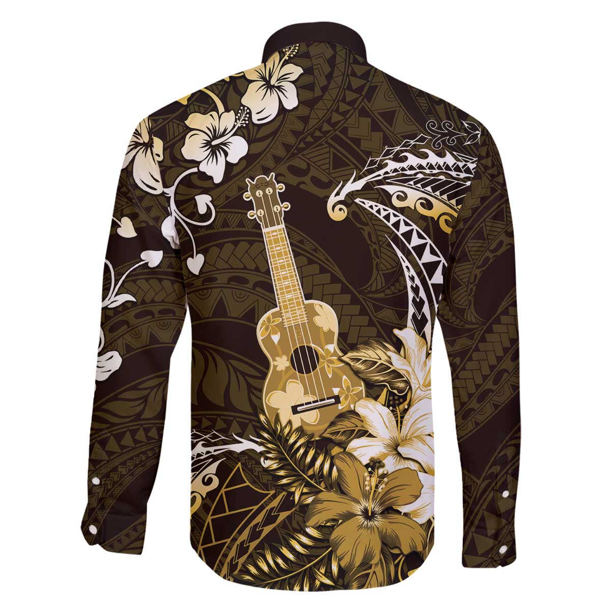Hawaii Ukulele Family Matching Off The Shoulder Long Sleeve Dress and Hawaiian Shirt Polynesian Pattern Mix Hibiscus Gold Version LT05 - Polynesian Pride