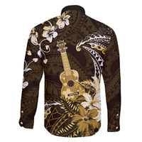 Hawaii Ukulele Family Matching Off The Shoulder Long Sleeve Dress and Hawaiian Shirt Polynesian Pattern Mix Hibiscus Gold Version LT05 - Polynesian Pride