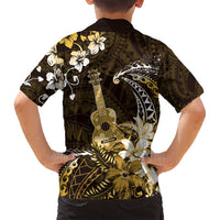 Hawaii Ukulele Family Matching Puletasi and Hawaiian Shirt Polynesian Pattern Mix Hibiscus Gold Version LT05