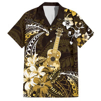Hawaii Ukulele Family Matching Puletasi and Hawaiian Shirt Polynesian Pattern Mix Hibiscus Gold Version LT05