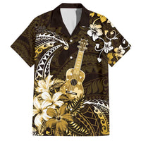 Hawaii Ukulele Family Matching Short Sleeve Bodycon Dress and Hawaiian Shirt Polynesian Pattern Mix Hibiscus Gold Version LT05 Dad's Shirt - Short Sleeve Gold - Polynesian Pride