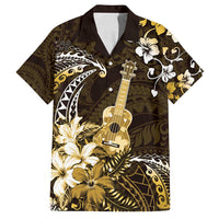 Hawaii Ukulele Family Matching Tank Maxi Dress and Hawaiian Shirt Polynesian Pattern Mix Hibiscus Gold Version LT05 Dad's Shirt - Short Sleeve Gold - Polynesian Pride