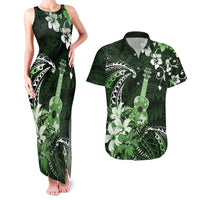 Hawaii Ukulele Couples Matching Tank Maxi Dress and Hawaiian Shirt Polynesian Pattern Mix Hibiscus Green Version LT05 Green - Polynesian Pride