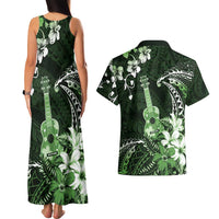 Hawaii Ukulele Couples Matching Tank Maxi Dress and Hawaiian Shirt Polynesian Pattern Mix Hibiscus Green Version LT05 - Polynesian Pride