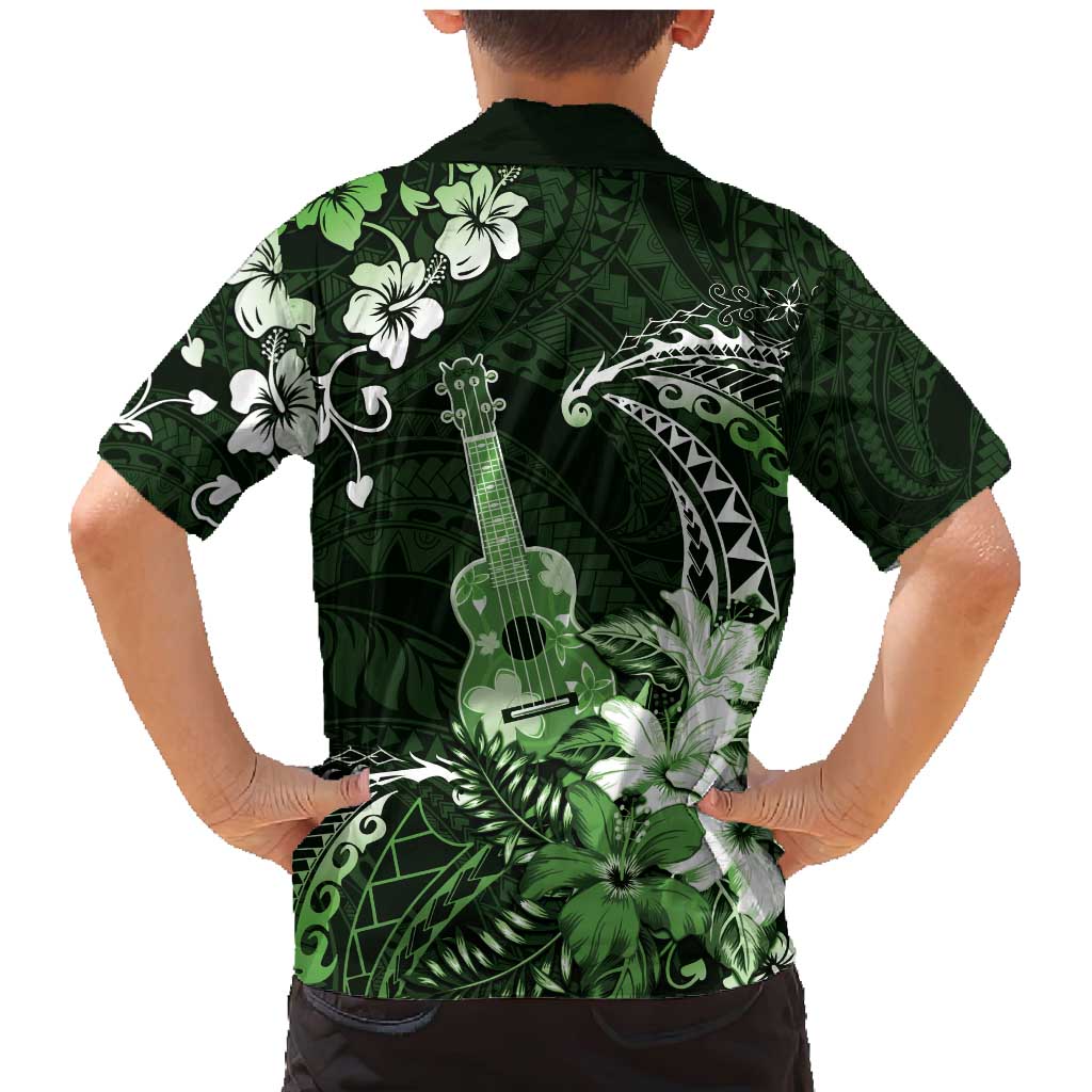 Hawaii Ukulele Family Matching Mermaid Dress and Hawaiian Shirt Polynesian Pattern Mix Hibiscus Green Version LT05 - Polynesian Pride