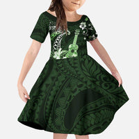 Hawaii Ukulele Family Matching Mermaid Dress and Hawaiian Shirt Polynesian Pattern Mix Hibiscus Green Version LT05 Daughter's Dress Green - Polynesian Pride