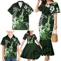 Hawaii Ukulele Family Matching Mermaid Dress and Hawaiian Shirt Polynesian Pattern Mix Hibiscus Green Version LT05 - Polynesian Pride