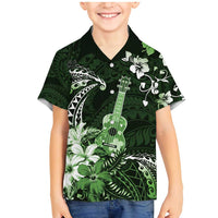 Hawaii Ukulele Family Matching Mermaid Dress and Hawaiian Shirt Polynesian Pattern Mix Hibiscus Green Version LT05 Son's Shirt Green - Polynesian Pride