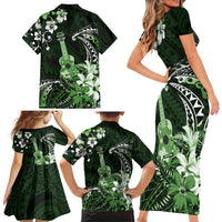 Hawaii Ukulele Family Matching Short Sleeve Bodycon Dress and Hawaiian Shirt Polynesian Pattern Mix Hibiscus Green Version LT05 - Polynesian Pride