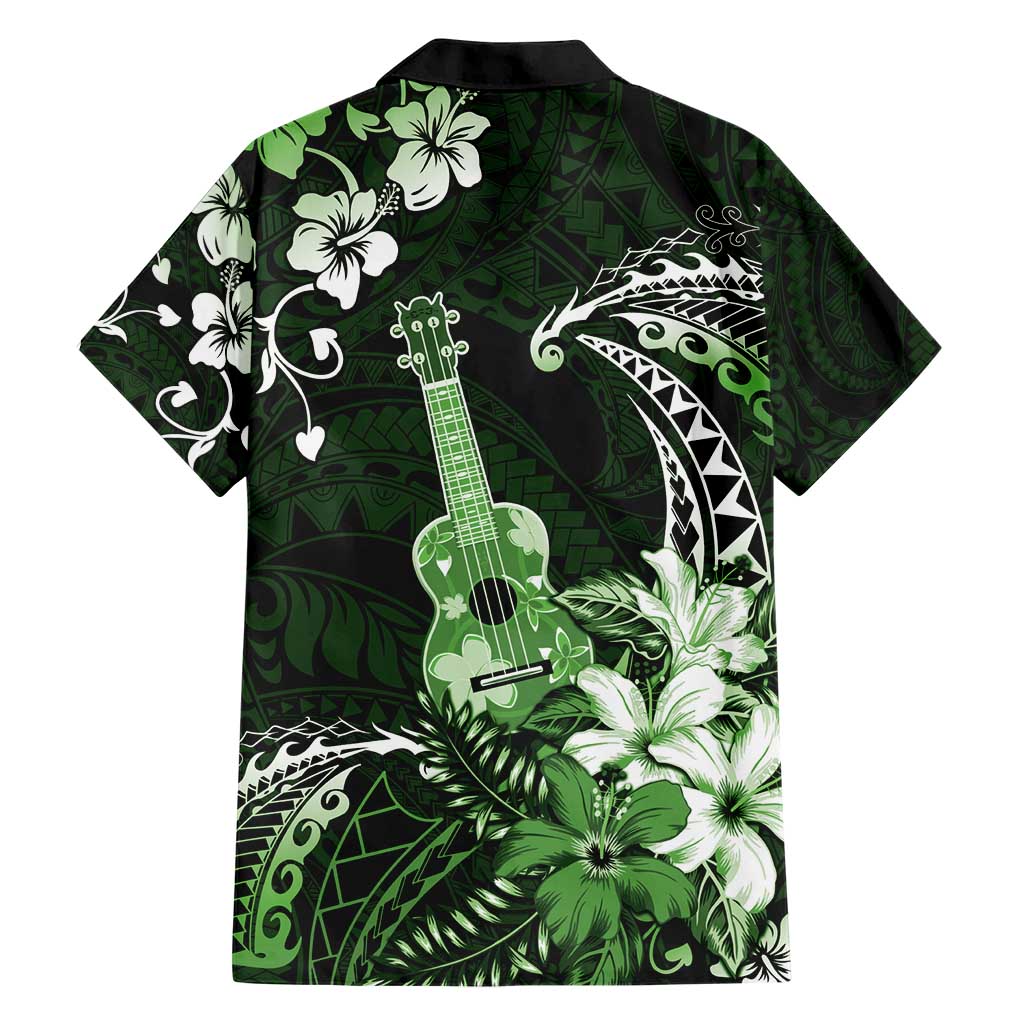 Hawaii Ukulele Family Matching Short Sleeve Bodycon Dress and Hawaiian Shirt Polynesian Pattern Mix Hibiscus Green Version LT05 - Polynesian Pride