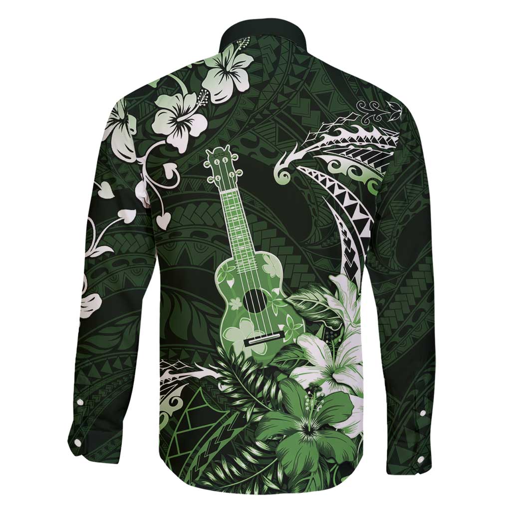 Hawaii Ukulele Family Matching Short Sleeve Bodycon Dress and Hawaiian Shirt Polynesian Pattern Mix Hibiscus Green Version LT05 - Polynesian Pride