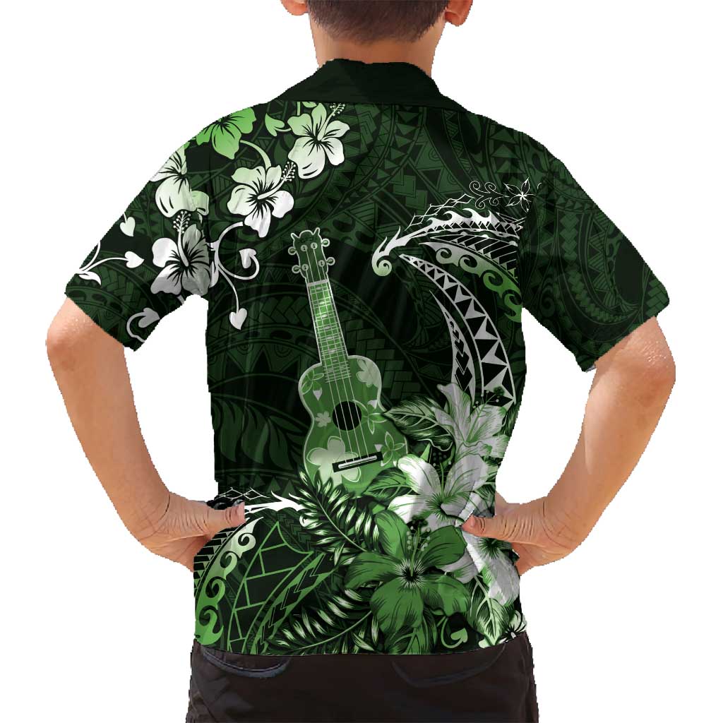 Hawaii Ukulele Family Matching Tank Maxi Dress and Hawaiian Shirt Polynesian Pattern Mix Hibiscus Green Version LT05 - Polynesian Pride