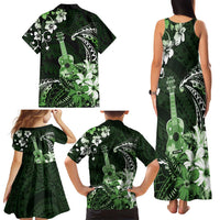 Hawaii Ukulele Family Matching Tank Maxi Dress and Hawaiian Shirt Polynesian Pattern Mix Hibiscus Green Version LT05 - Polynesian Pride