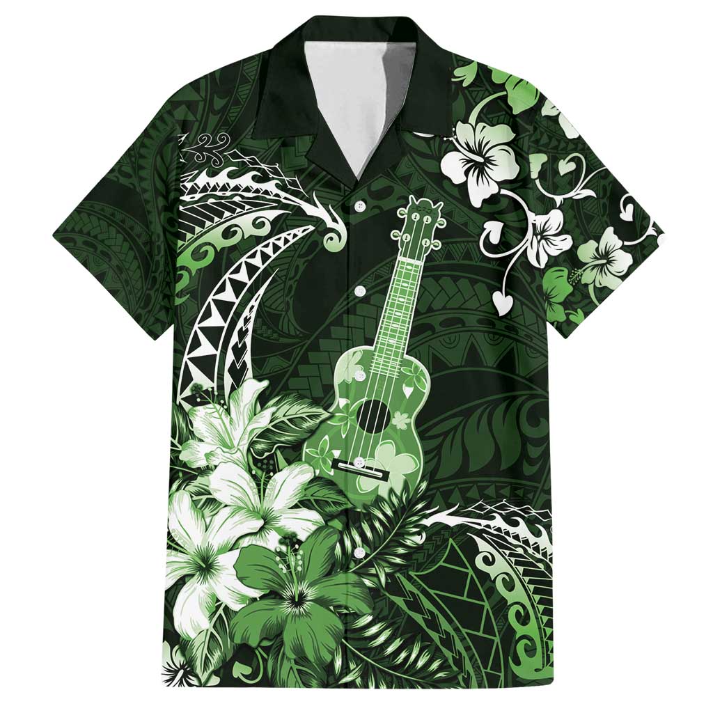 Hawaii Ukulele Family Matching Tank Maxi Dress and Hawaiian Shirt Polynesian Pattern Mix Hibiscus Green Version LT05 Dad's Shirt - Short Sleeve Green - Polynesian Pride