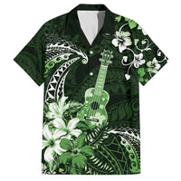 Hawaii Ukulele Family Matching Tank Maxi Dress and Hawaiian Shirt Polynesian Pattern Mix Hibiscus Green Version LT05 Dad's Shirt - Short Sleeve Green - Polynesian Pride