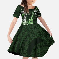 Hawaii Ukulele Kid Short Sleeve Dress Polynesian Pattern Mix Hibiscus Green Version LT05 KID Green - Polynesian Pride