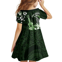 Hawaii Ukulele Kid Short Sleeve Dress Polynesian Pattern Mix Hibiscus Green Version LT05 - Polynesian Pride