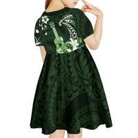 Hawaii Ukulele Kid Short Sleeve Dress Polynesian Pattern Mix Hibiscus Green Version LT05 - Polynesian Pride